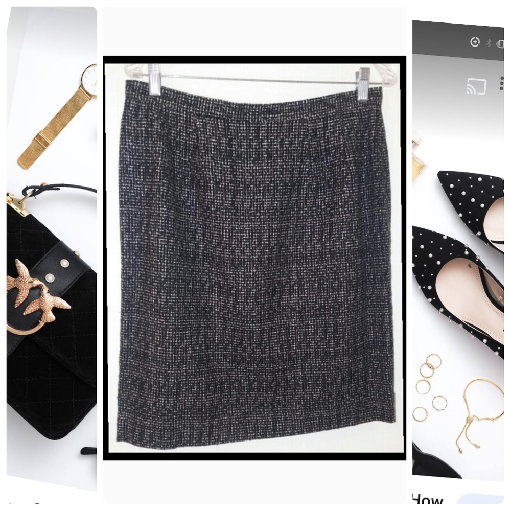 Tweed Black & White Pencil Modest Minimalist Skirt Size 12 Knee Length▪